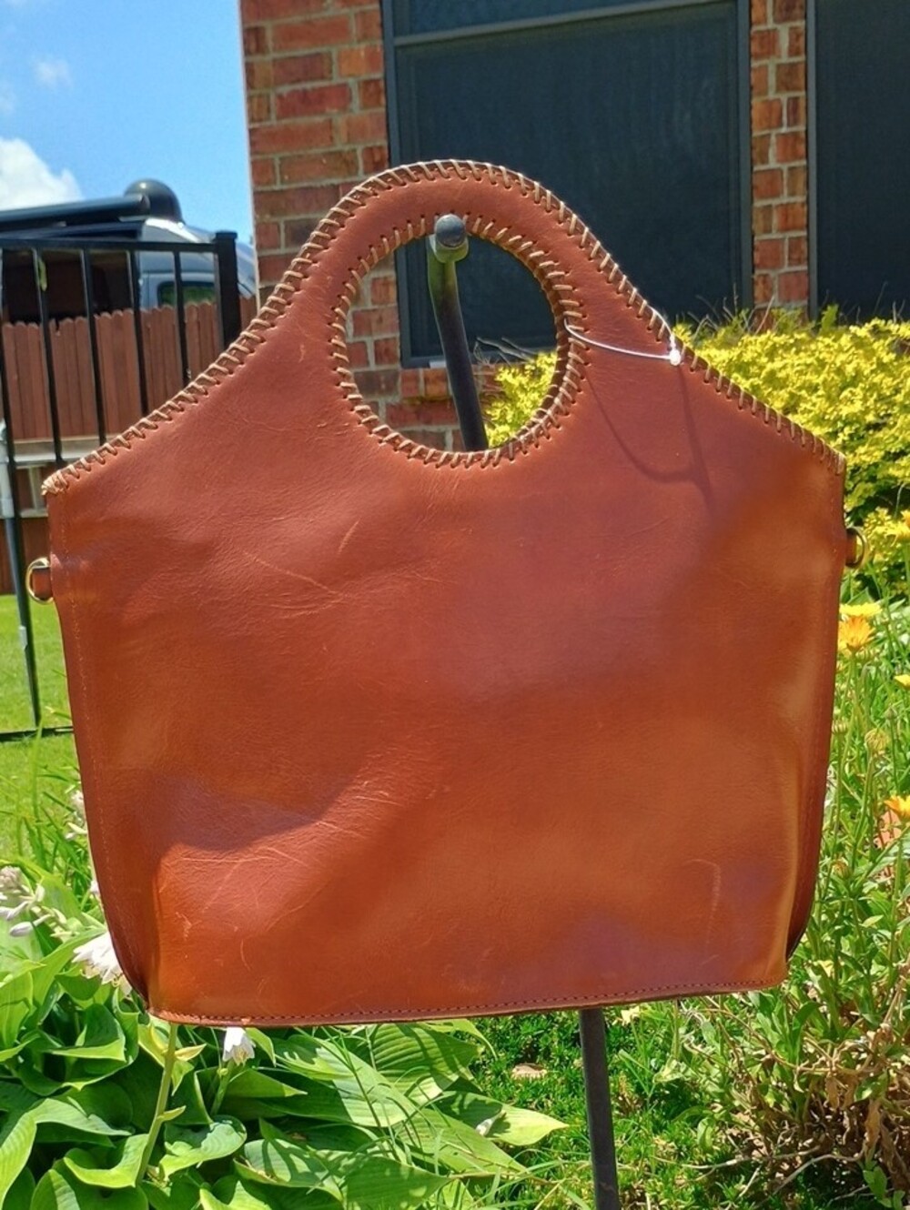 Patricia Nash Leather Moretto Hand Bag Tote Classic Tan Suede Interior Zipper - Picture 2 of 9